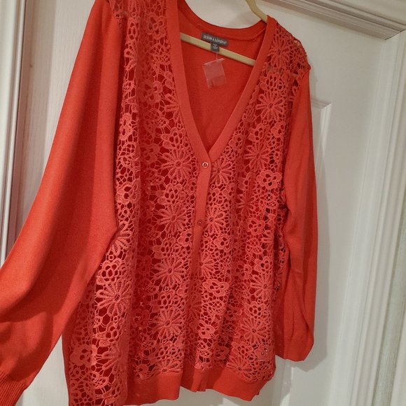NWOT Crochet Open Front Cardigan 2X Jessica London Coral Button Front - Picture 6 of 9